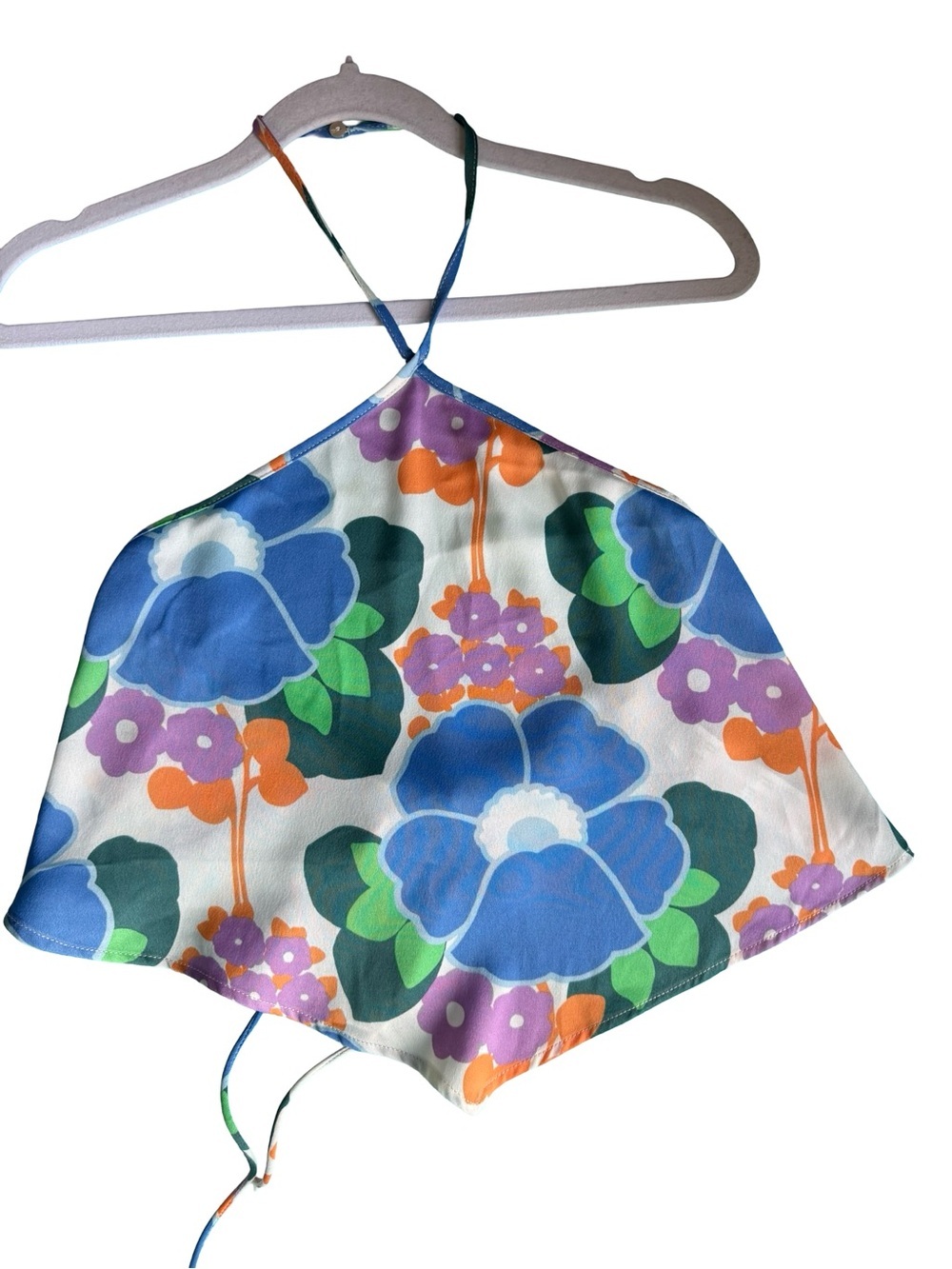 Zara Floral Halter Scarf Top Blue, Green & Orange Size S Y2K Boho Cottagecore - Picture 2 of 9